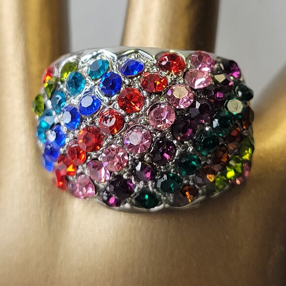 Multicolored Crystal Ring, Adjustable Crystal Ring - Picture 1 of 12